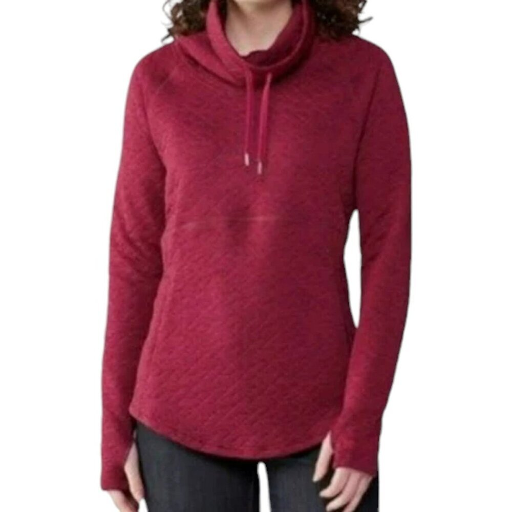 Marmot Annie Quilted Cowl Neck Kangaroo Pocket Pullover - Heathered Maroon - S